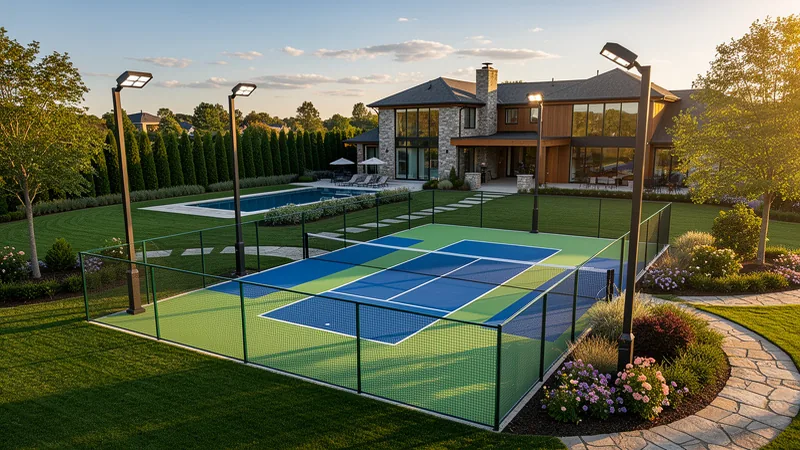 Custom pickleball court with lighting in Eagle, ID